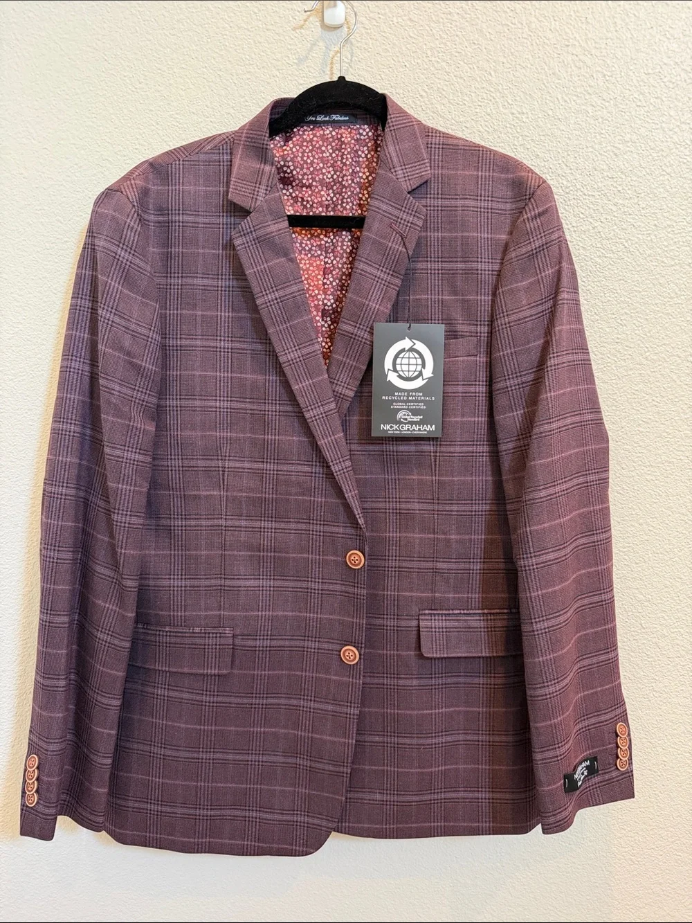 Nick Graham Mens Broadway Slim Fit Sport Coat NWT Color Wine